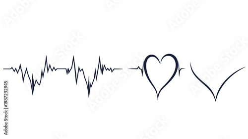 Stylized medical graphic depicting a heartbeat waveform, a heart shape, and a downward V-shape