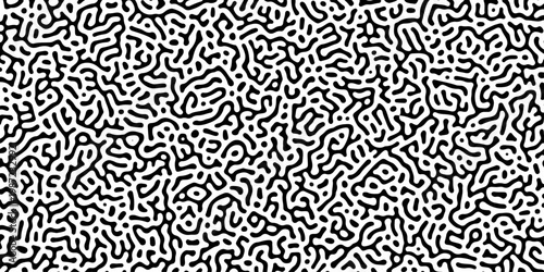 Abstract truing organic wallpaper Turing reaction diffusion monochrome seamless pattern with chaotic motion. Generative algorithm psychedelic background. Reaction-diffusion or truing pattern formation