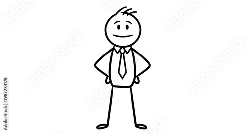 A simple stick figure of a smiling businessman standing confidently.