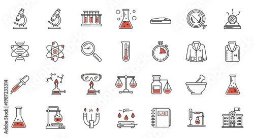 Laboratory Equipment Science Icons Set.