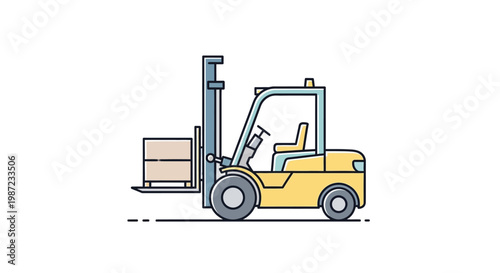 Yellow Forklift with Cardboard Box.