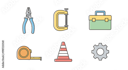 Tools and equipment for construction work.