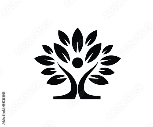 Minimalist Human Tree Logo with Spreading Leaves for Growth and Wellness