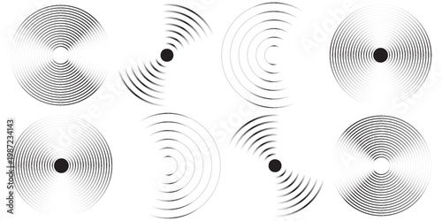 Set of wave circle radar icon. Circle connection, sonar sound waves icon set