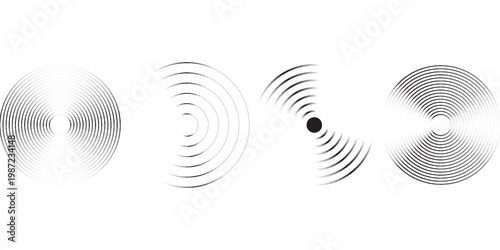 Set of wave circle radar icon. Circle connection, sonar sound waves icon set