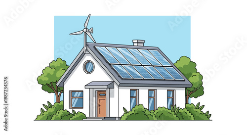 A house with solar panels roof.