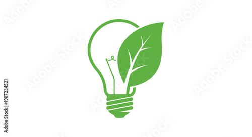 Green light bulb with leaf inside.