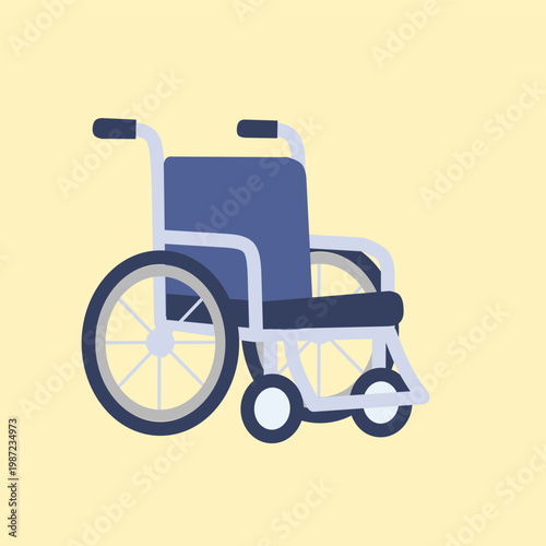 Wheelchair with metal frame in flat style for patient mobility theme