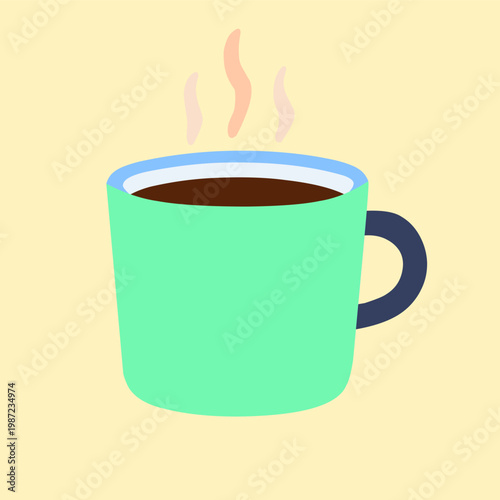 Hot drink cup with steam in flat style for comfort care theme