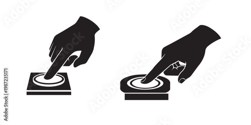 Hands pressing buttons icons with white background human hand press button push button pressing selection decision