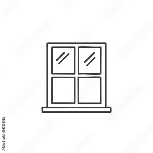 Window icon, simple line style, four pane glass window, minimalist design element
