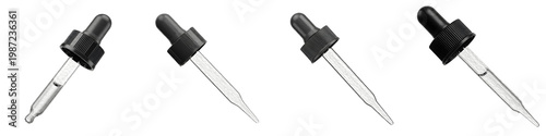 Bild auf Leinwand Set of Glass Eye Droppers with Black Rubber Pipettes Isolated on White Backgroun