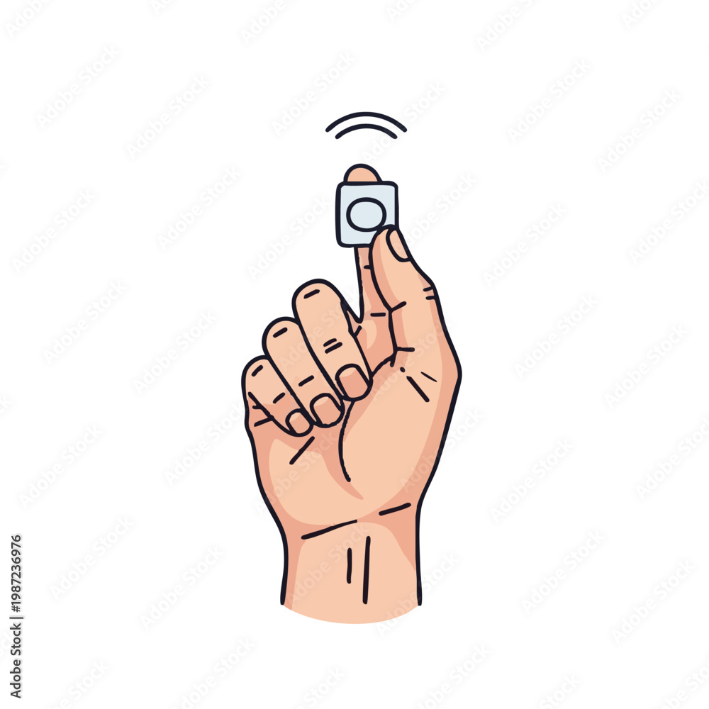 Fototapeta premium Hand holding smart ring, wearable technology, finger gesture, wireless connection