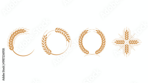 Valokuva An assortment of wheat stalks and ears are arranged in circular and cross shapes