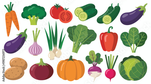 A vibrant collection of fresh vegetables is displayed including carrots broccoli tomatoes cucumbers eggplant and leafy greens high quality professional detailed modern elegant stylish clean crisp