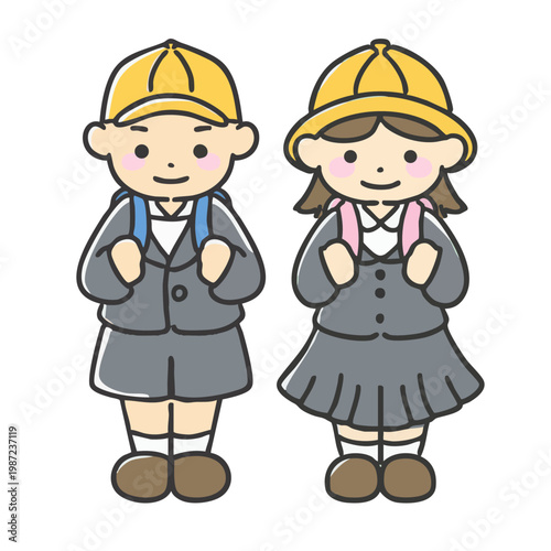 ランドセルを背負い制服を着た小学生のイラスト