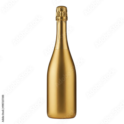 Golden champagne bottle with elegant curved shape and shiny surface Isolated Png