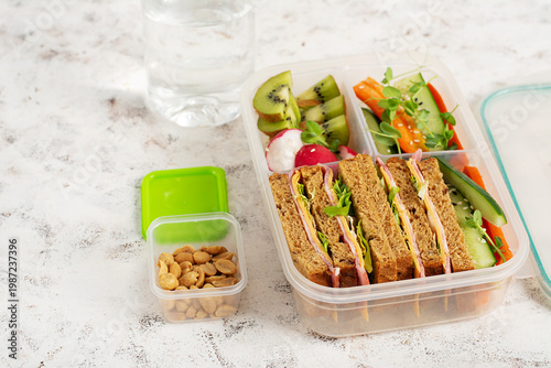 Nutritious lunchbox with fresh ingredients for work or school