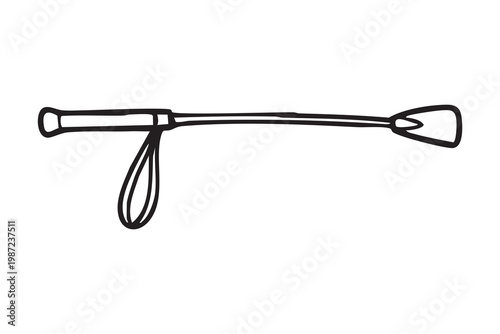 Single oar illustration for outdoor adventure. Nautical paddle icon representing teamwork and lake sports. Outdoor canoeing paddle with wrist strap illustration for water recreation activities