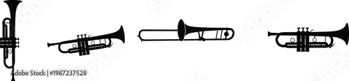 Fotografie brass instruments silhouette vector set featuring trumpet trombone and brass hor