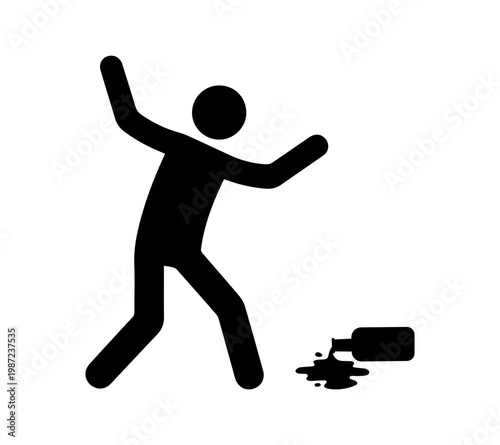 Person Accidentally Spilling Bottle Icon – Liquid Spill Stickman Silhouette Vector.
