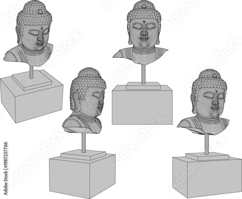 vintage classic old buddha head spiritual statue design illustration vector sketch