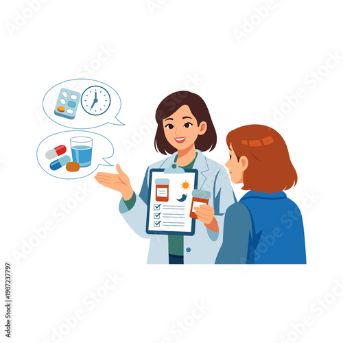A pharmacist explaining prescription medication instructions to a patient