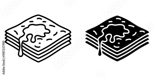 Butter flatbread line and glyph icons set featuring stacked paratha with melting butter topping for traditional indian breakfast and delicious homemade food concept isolated vector illustration art.