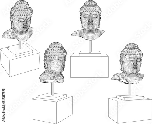 vintage classic old buddha head spiritual statue design illustration vector sketch