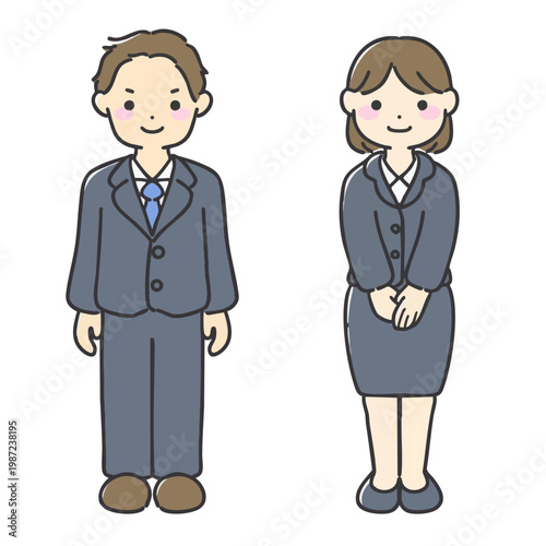 スーツを着た社会人の男女のイラストセット