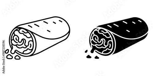 Burrito icon, mexican food wrap with filling, tortilla roll, delicious fast food, traditional cuisine, spicy meal, quick and easy snack or lunch.