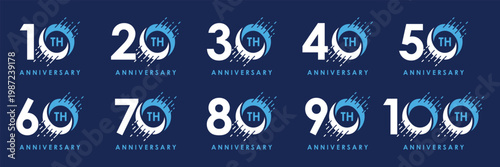 Collection of numbers 10 to 100 Anniversary logo design. digital network technology internet logo concept
