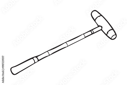 Wooden hammer tool. Traditional woodworking hand tool. Carpentry and repair handcrafted wooden mallet. Handmade wooden hammer featuring lengthy handle suitable for carpentry and repair applications