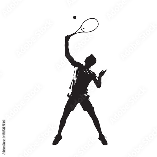 Silhouette of Male Tennis Player Serving Ball Against White Background