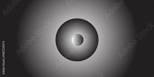 A grayscale illustration of a large circle with a smaller circle inside it.