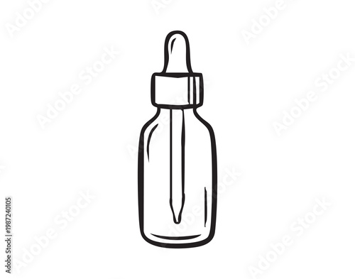 Simple sketch dropper bottle with pipette hand drawn contour lines depicting elongated glass vessel with internal dropper monochrome laboratory apothecary mood evokes scientific packaging or pharmacy