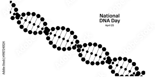 A minimalist black and white graphic illustration depicting a double helix structure for dna day. Vector, illustration
