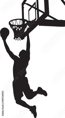 Basketball Player Dunking Silhouette - Professional Athlete Jumping to Score