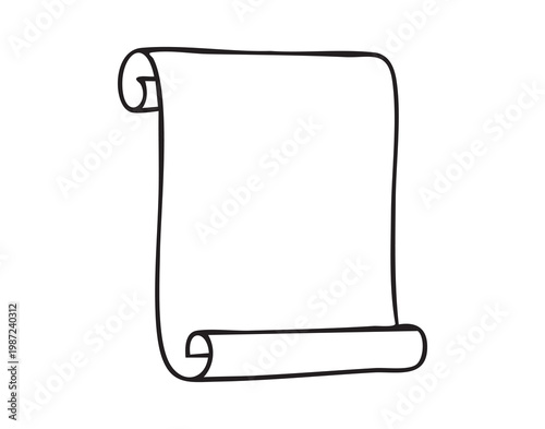 Historical manuscript icon. Vintage rolled document symbol for historic texts or manuscripts. Oldstyle scroll with curled borders representing ceremonial or archival manuscripts in lineart form