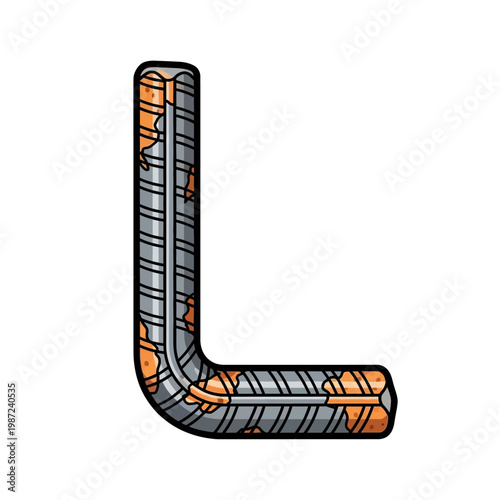 Illustrated diagram of a large metallic elbow pipe fitting with bolted flanges