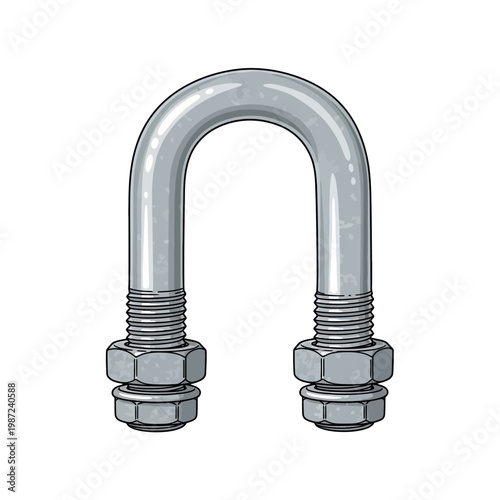 Stainless steel u bolt with hexagonal threaded ends for mechanical connections
