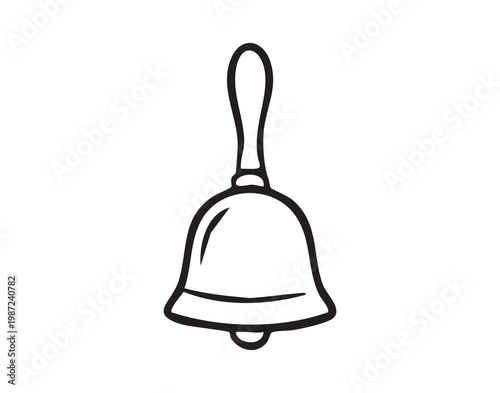Compact handbell for signals. Miniature manual bell used in ceremonies and communications. Delicate handbell with clapper designed for signaling in hospitality and educational settings