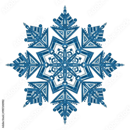 Blue snowflake, winter decoration, frosty design, vector ornament