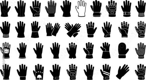 Leather Glove Icons. Protective Leather Gloves. Line icon set of Protective Leather Gloves: gloves, palm texture, stitching detail, cuff, reinforced knuckle,