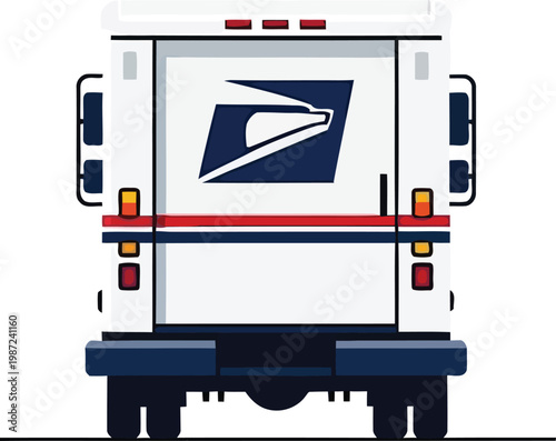 Rear view of a united states postal service mail truck with delivery