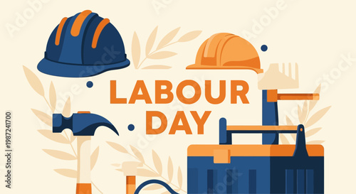 Happy Labour Day celebration with essential tools for hard workers, honoring their contributions