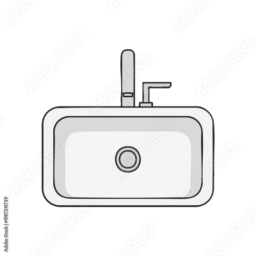 Bathroom sink, modern washbasin, vector faucet, plumbing fixture