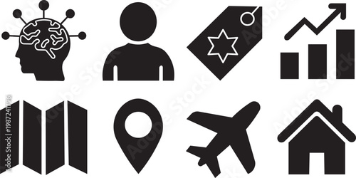  Travel and business solid icon set for presentation, website, application,