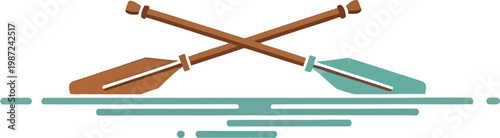 Crossed wooden oars over water ripples vector illustration