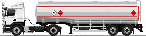 Side view of a white fuel tanker truck vector illustration